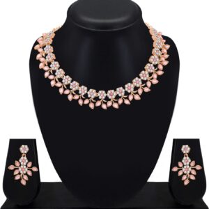 AREMBI- Imitation Jewellery - Modern Design Antique Pink Necklace Jewellery Set for Womens