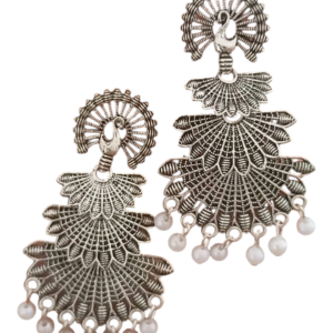 AREMBI- PEACOK DESIGN -Traditional Oxidised Silver Jhumka Earrings for Women, Girls, Fashion Jewellery