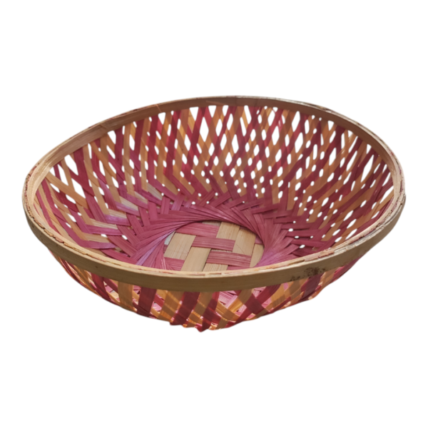 Bamboo Basket, Kama Tirupura, Handwoven Natural and Pink Design, Round Bowl Shape.9 inches -1 and 6 inches -1 (pack of two)